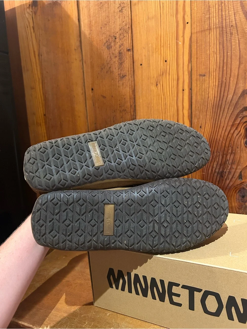 Minnetonka Men's Tan Suede Moccasin Slip-Ons